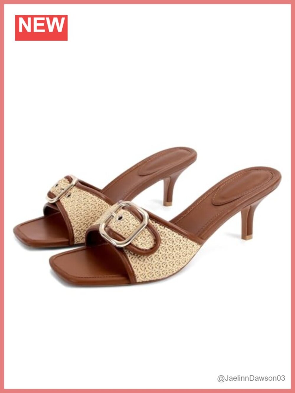 Women's Kitten Heel Sandals - Square Open Toe Mule Slides, Vegan Leather Dress